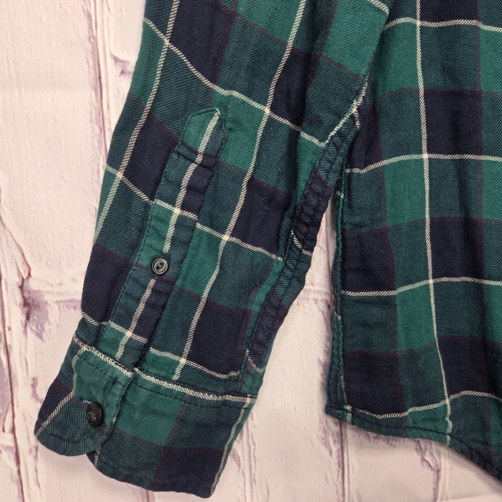 Y2K American Eagle Outfitters Mens Athletic Fit Flannel Shirt Green Navy Plaid L - Picture 4 of 10